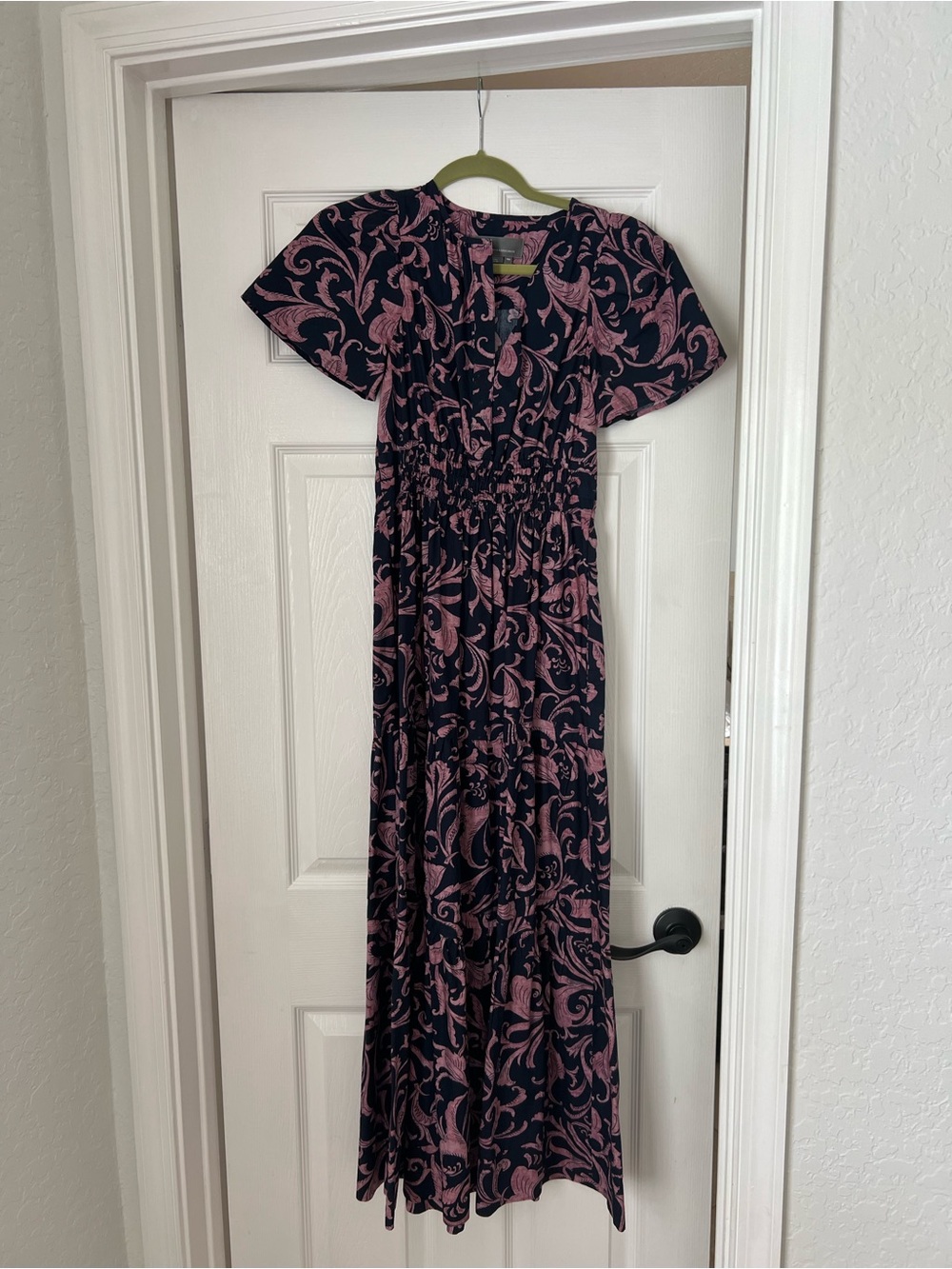 Anthropologie Navy and Pink Paisley Maxi Dress